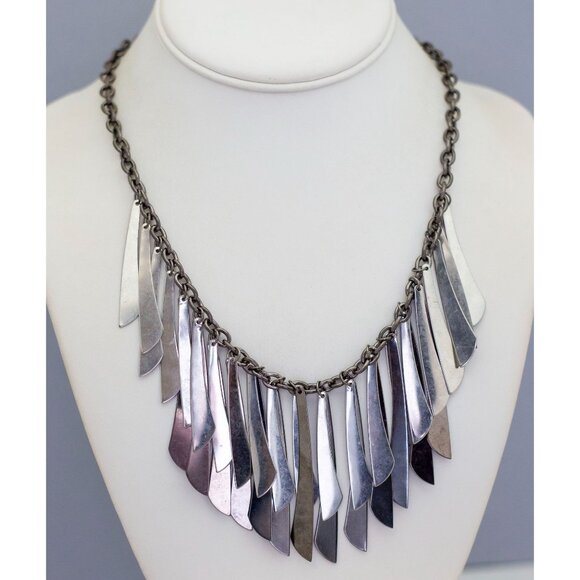 20 inch, Vintage Strip Bars Collar Silver Tone Necklace - CL1 - Picture 2 of 3